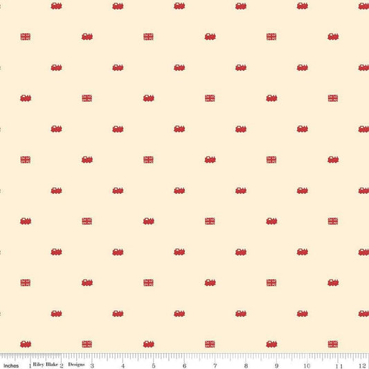 Image of Thomas & Friends™ 80th Anniversary Train Dots Cream quilting cotton fabric by Riley Blake Official Licensed Product for Riley Blake Designs. Features trains on a cream background. Cute Little Fabric Shop
