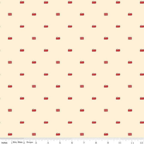 Image of Thomas & Friends™ 80th Anniversary Train Dots Cream quilting cotton fabric by Riley Blake Official Licensed Product for Riley Blake Designs. Features trains on a cream background. Cute Little Fabric Shop