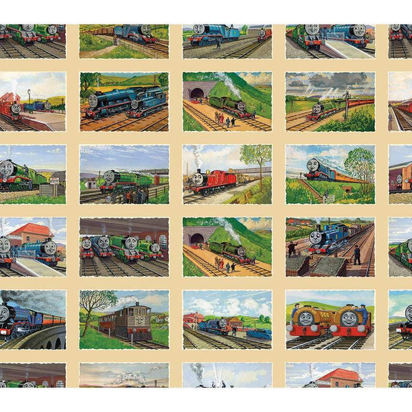 SALE Thomas & Friends™ 80th Art Grid CD17016 Flax - Official Licensed Product - DIGITALLY PRINTED - Quilting Cotton Fabric