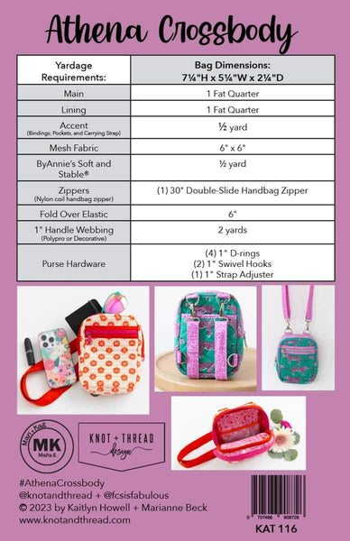 SALE Athena Crossbody Bag PATTERN P234 by Knot and Thread Design - Riley Blake Design - INSTRUCTIONS Only - Fat Quarter Friendly