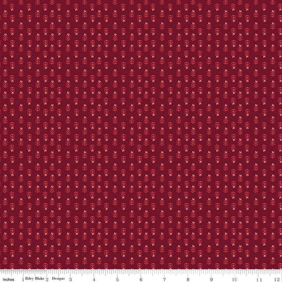 Image of Love You Always Plants Burgundy quilting cotton fabric by Sandy Gervais for Riley Blake Designs. Features flowers on a red background. Cute Little Fabric Shop