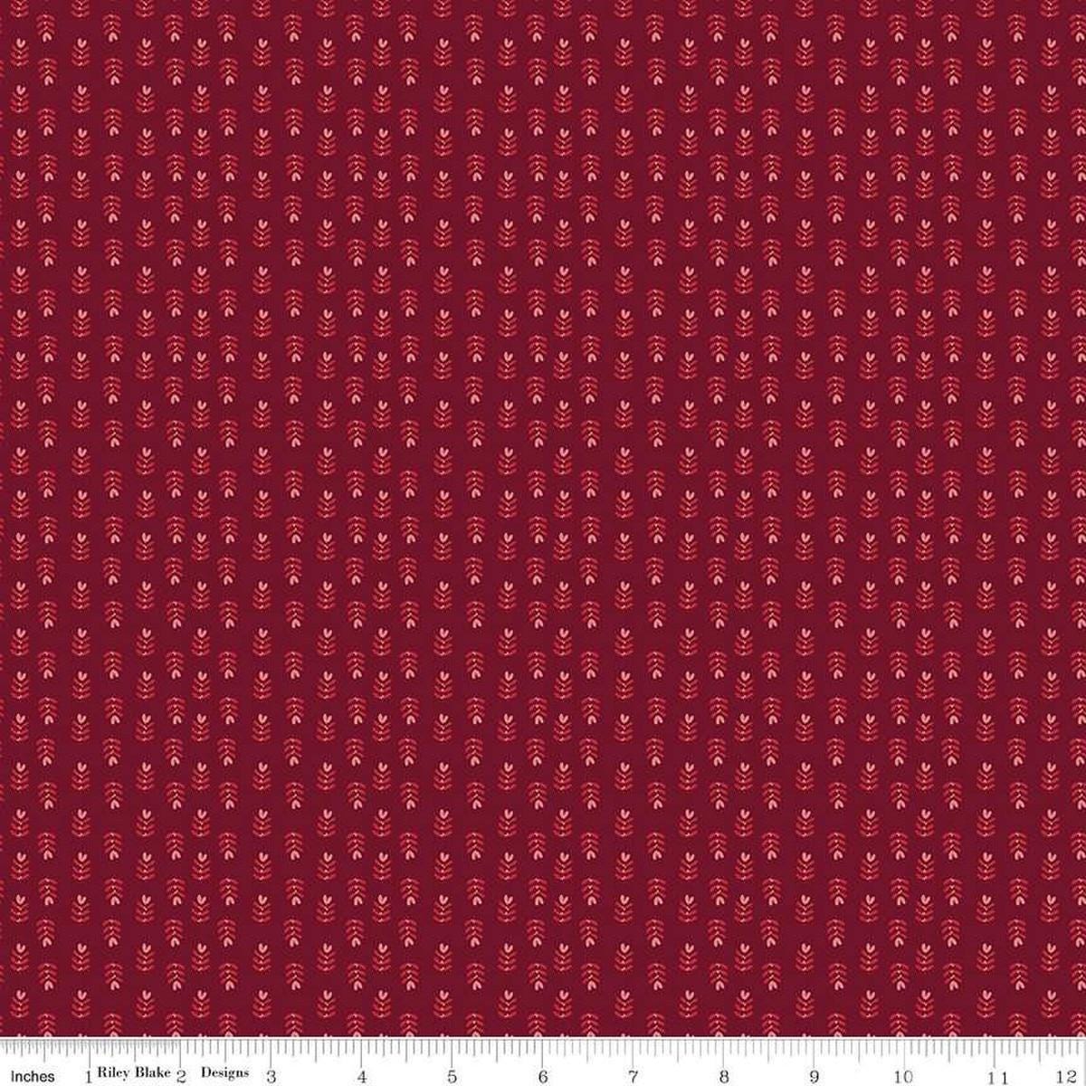 Image of Love You Always Plants Burgundy quilting cotton fabric by Sandy Gervais for Riley Blake Designs. Features flowers on a red background. Cute Little Fabric Shop