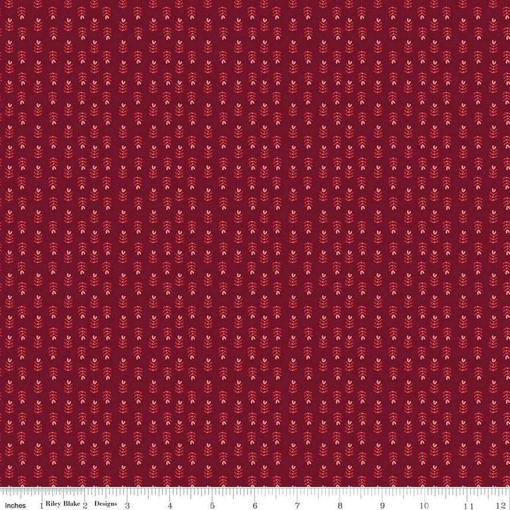 Image of Love You Always Plants Burgundy quilting cotton fabric by Sandy Gervais for Riley Blake Designs. Features flowers on a red background. Cute Little Fabric Shop