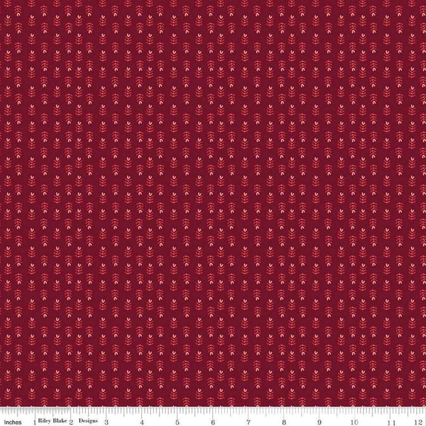 Image of Love You Always Plants Burgundy quilting cotton fabric by Sandy Gervais for Riley Blake Designs. Features flowers on a red background. Cute Little Fabric Shop