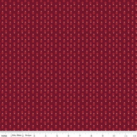 Image of Love You Always Plants Burgundy quilting cotton fabric by Sandy Gervais for Riley Blake Designs. Features flowers on a red background. Cute Little Fabric Shop