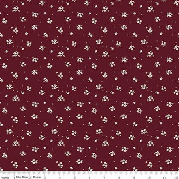 Image of Love You Always Ditsy Maroon quilting cotton fabric by Sandy Gervais for Riley Blake Designs. Features flowers on a red background. Cute Little Fabric Shop