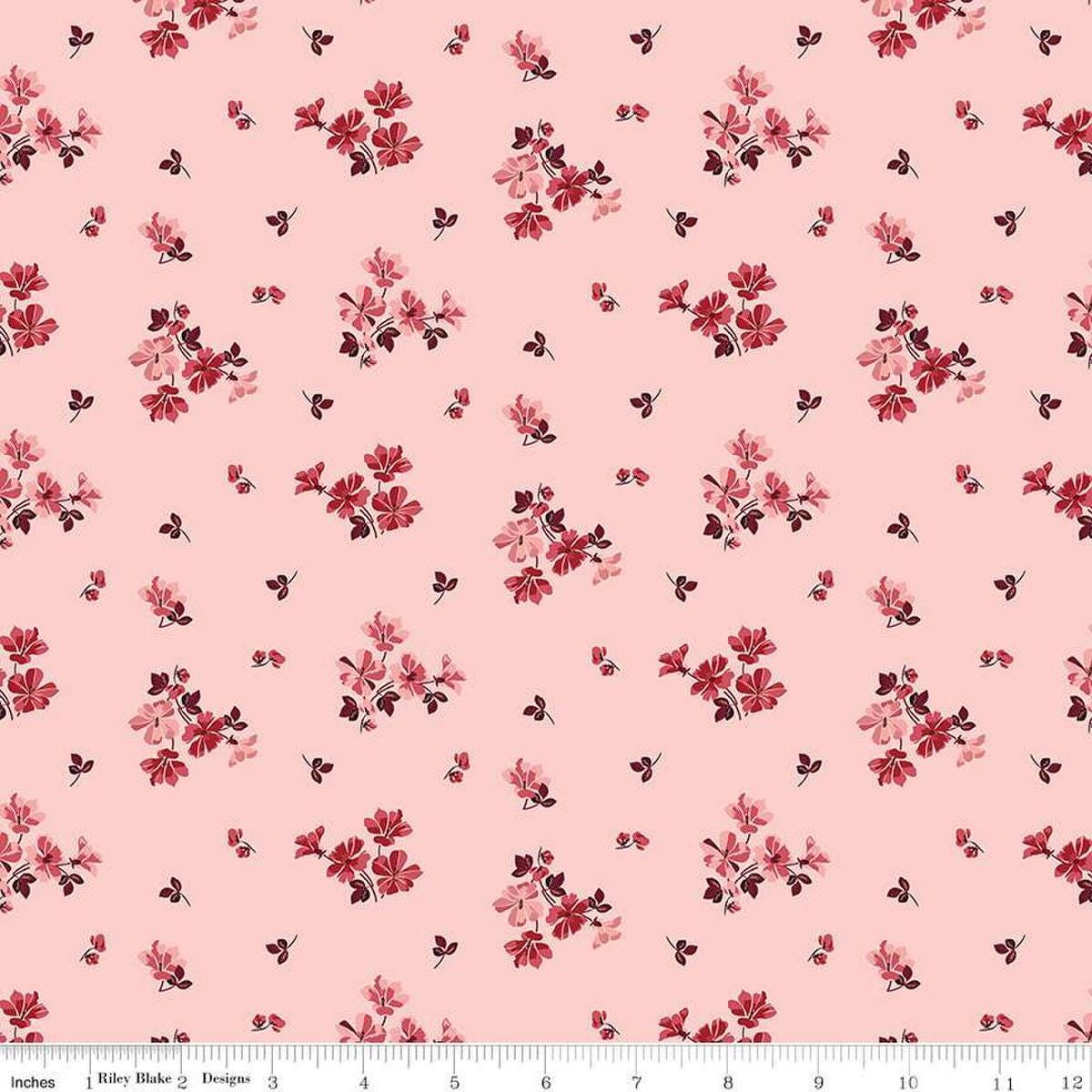 Image of Love You Always Flower Toss Pink quilting cotton fabric by Sandy Gervais for Riley Blake Designs. Features flowers on a pink background. Cute Little Fabric Shop