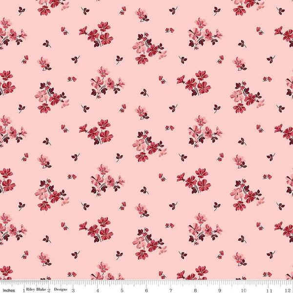 Image of Love You Always Flower Toss Pink quilting cotton fabric by Sandy Gervais for Riley Blake Designs. Features flowers on a pink background. Cute Little Fabric Shop