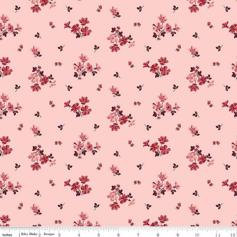 Image of Love You Always Flower Toss Pink quilting cotton fabric by Sandy Gervais for Riley Blake Designs. Features flowers on a pink background. Cute Little Fabric Shop