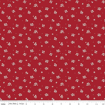 Image of Love You Always Ditsy Red quilting cotton fabric by Sandy Gervais for Riley Blake Designs. Features flowers on a red background. Cute Little Fabric Shop