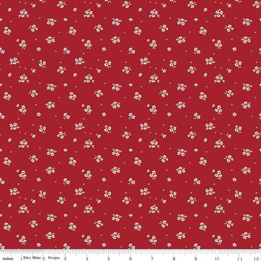 Image of Love You Always Ditsy Red quilting cotton fabric by Sandy Gervais for Riley Blake Designs. Features flowers on a red background. Cute Little Fabric Shop