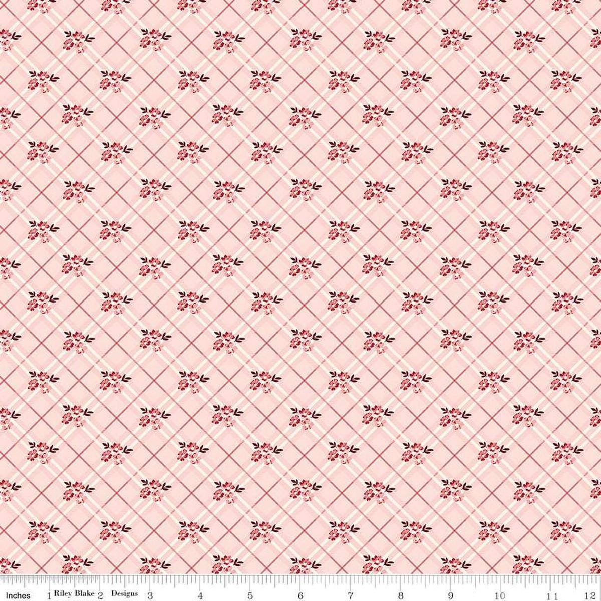 Image of Love You Always Floral Plaid Pink quilting cotton fabric by Sandy Gervais for Riley Blake Designs. Features flowers on a pink background. Cute Little Fabric Shop