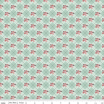 Image of Love You Always Floral Plaid Mist quilting cotton fabric by Sandy Gervais for Riley Blake Designs. Features flowers on a green background. Cute Little Fabric Shop