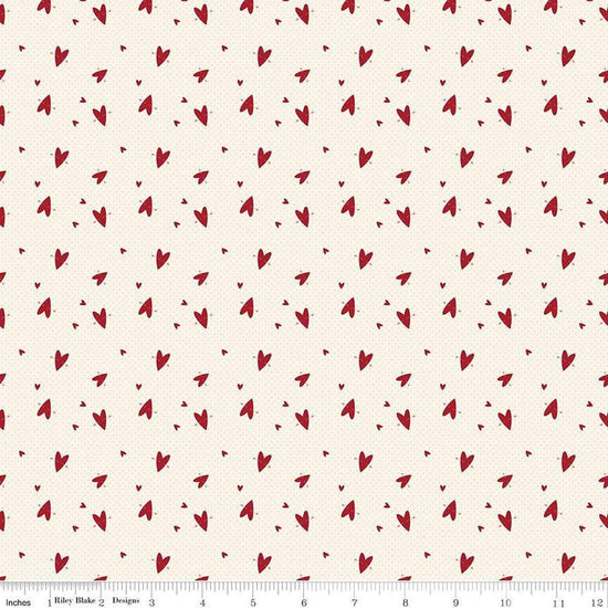 Image of Love You Always Hearts Cream quilting cotton fabric by Sandy Gervais for Riley Blake Designs. Features hearts on a cream background. Cute Little Fabric Shop