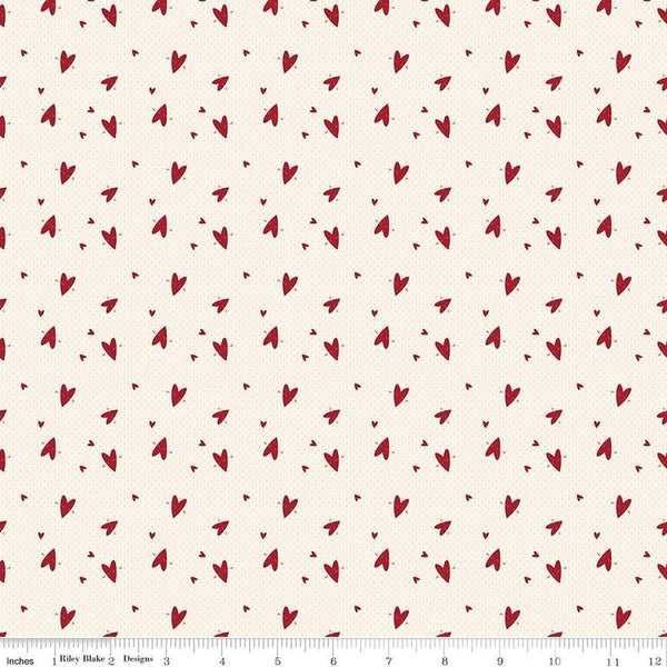 Image of Love You Always Hearts Cream quilting cotton fabric by Sandy Gervais for Riley Blake Designs. Features hearts on a cream background. Cute Little Fabric Shop