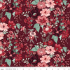 Image of Love You Always Main Burgundy quilting cotton fabric by Sandy Gervais for Riley Blake Designs. Features flowers on a red background. Cute Little Fabric Shop