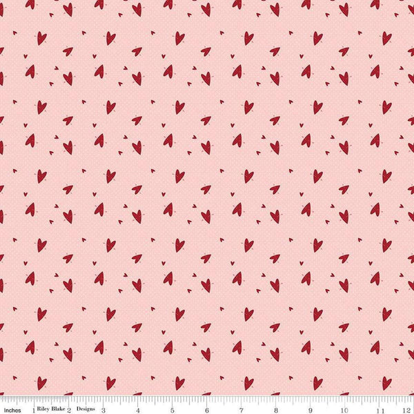 Image of Love You Always Hearts Pink quilting cotton fabric by Sandy Gervais for Riley Blake Designs. Features hearts on a pink background. Cute Little Fabric Shop