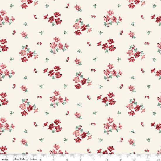 Image of Love You Always Flower Toss Cream quilting cotton fabric by Sandy Gervais for Riley Blake Designs. Features flowers on a cream background. Cute Little Fabric Shop
