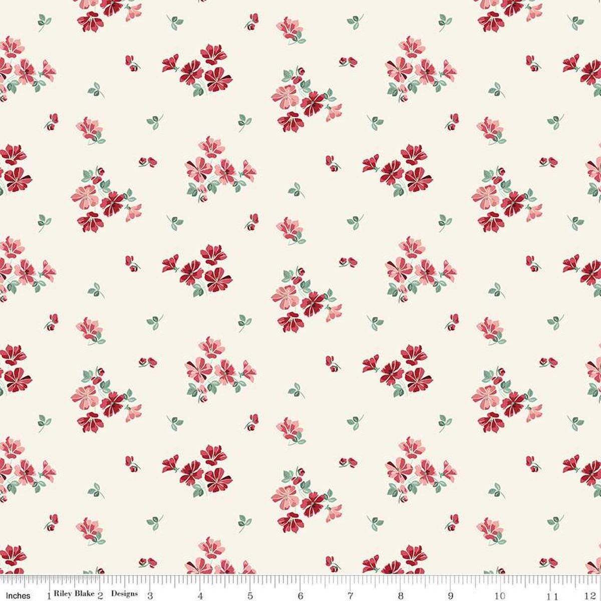 Image of Love You Always Flower Toss Cream quilting cotton fabric by Sandy Gervais for Riley Blake Designs. Features flowers on a cream background. Cute Little Fabric Shop
