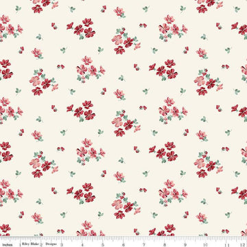Image of Love You Always Flower Toss Cream quilting cotton fabric by Sandy Gervais for Riley Blake Designs. Features flowers on a cream background. Cute Little Fabric Shop