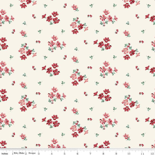 Image of Love You Always Flower Toss Cream quilting cotton fabric by Sandy Gervais for Riley Blake Designs. Features flowers on a cream background. Cute Little Fabric Shop