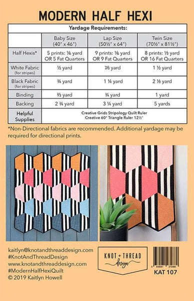 SALE Modern Half Hexi Quilt PATTERN P234 by Knot and Thread Design - Riley Blake Design - INSTRUCTIONS Only - Fat Quarter Friendly