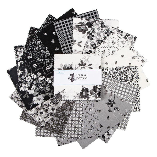 SALE Ink & Ivory Charm Pack 5" Stacker Bundle 5-16910-42 - Riley Blake Designs - 42 piece Pre cut - Quilting Cotton Fabric