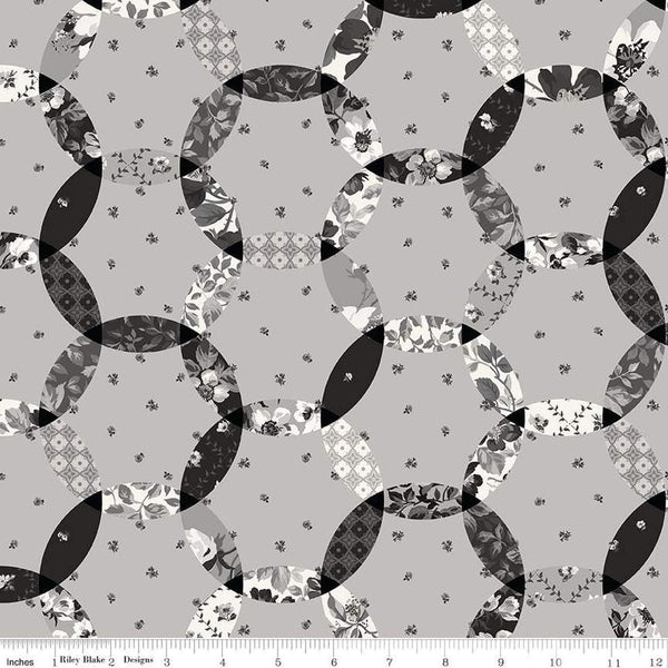 Image of Ivory & Ink Cheater Print Gray quilting cotton fabric by The RBD Designers for Riley Blake Designs. Features flowers on a gray background. Cute Little Fabric Shop