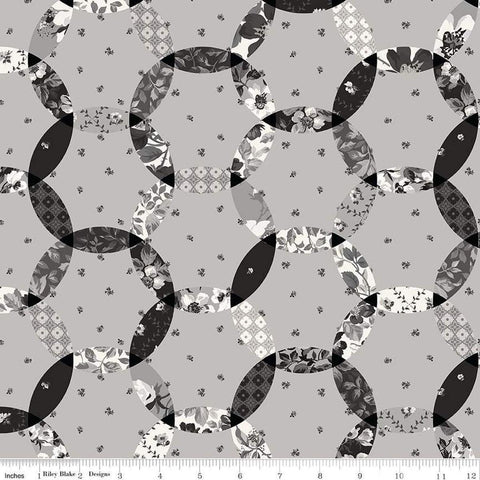 Image of Ivory & Ink Cheater Print Gray quilting cotton fabric by The RBD Designers for Riley Blake Designs. Features flowers on a gray background. Cute Little Fabric Shop