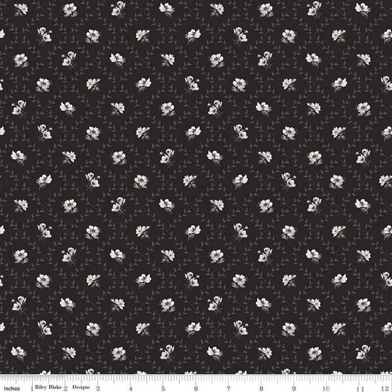 Image of Ivory & Ink Trellis Ink quilting cotton fabric by The RBD Designers for Riley Blake Designs. Features flowers on a black background. Cute Little Fabric Shop