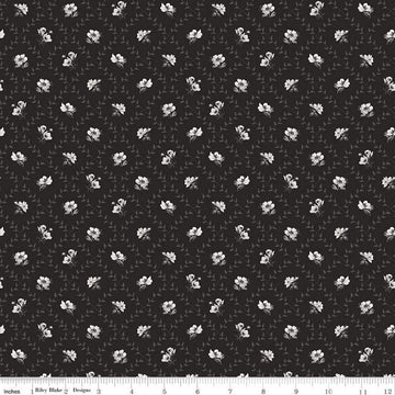 Image of Ivory & Ink Trellis Ink quilting cotton fabric by The RBD Designers for Riley Blake Designs. Features flowers on a black background. Cute Little Fabric Shop
