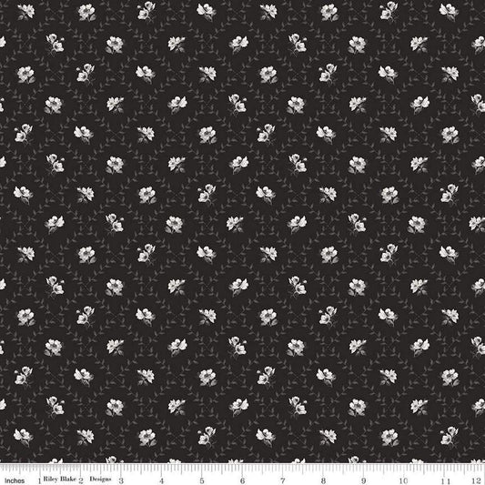 Image of Ivory & Ink Trellis Ink quilting cotton fabric by The RBD Designers for Riley Blake Designs. Features flowers on a black background. Cute Little Fabric Shop