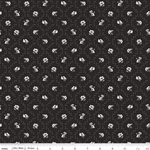 Image of Ivory & Ink Trellis Ink quilting cotton fabric by The RBD Designers for Riley Blake Designs. Features flowers on a black background. Cute Little Fabric Shop