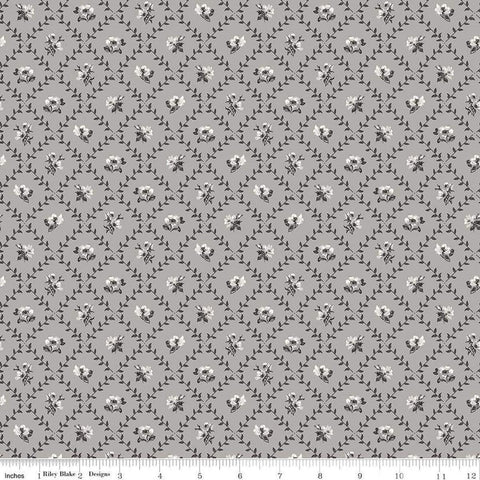 Image of Ivory & Ink Trellis Gray quilting cotton fabric by The RBD Designers for Riley Blake Designs. Features flowers on a gray background. Cute Little Fabric Shop