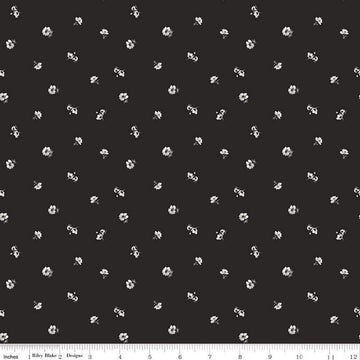 Image of Ivory & Ink Ditsy Ink quilting cotton fabric by The RBD Designers for Riley Blake Designs. Features flowers on a black background. Cute Little Fabric Shop