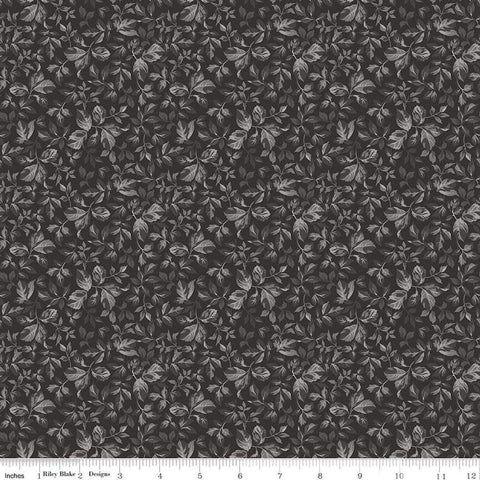 Image of Ivory & Ink Leaves Ink quilting cotton fabric by The RBD Designers for Riley Blake Designs. Features leaves on a black background. Cute Little Fabric Shop