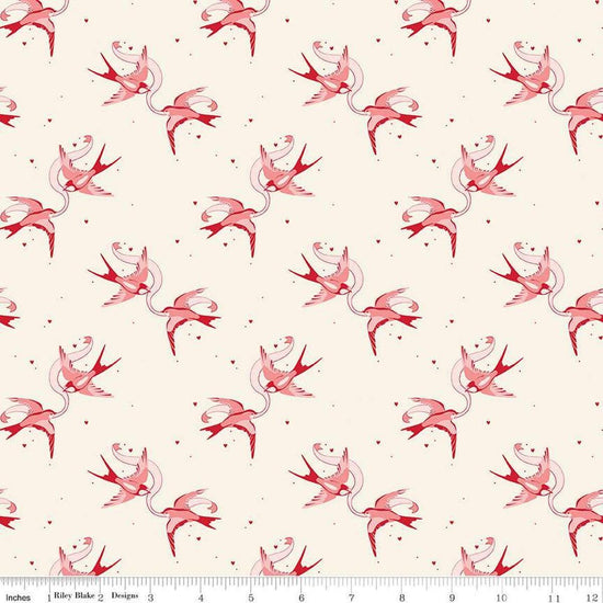 Image of Letters to Cupid Love Birds Cream quilting cotton fabric by My Mind's Eye for Riley Blake Designs. Features birds on a cream background. Cute Little Fabric Shop