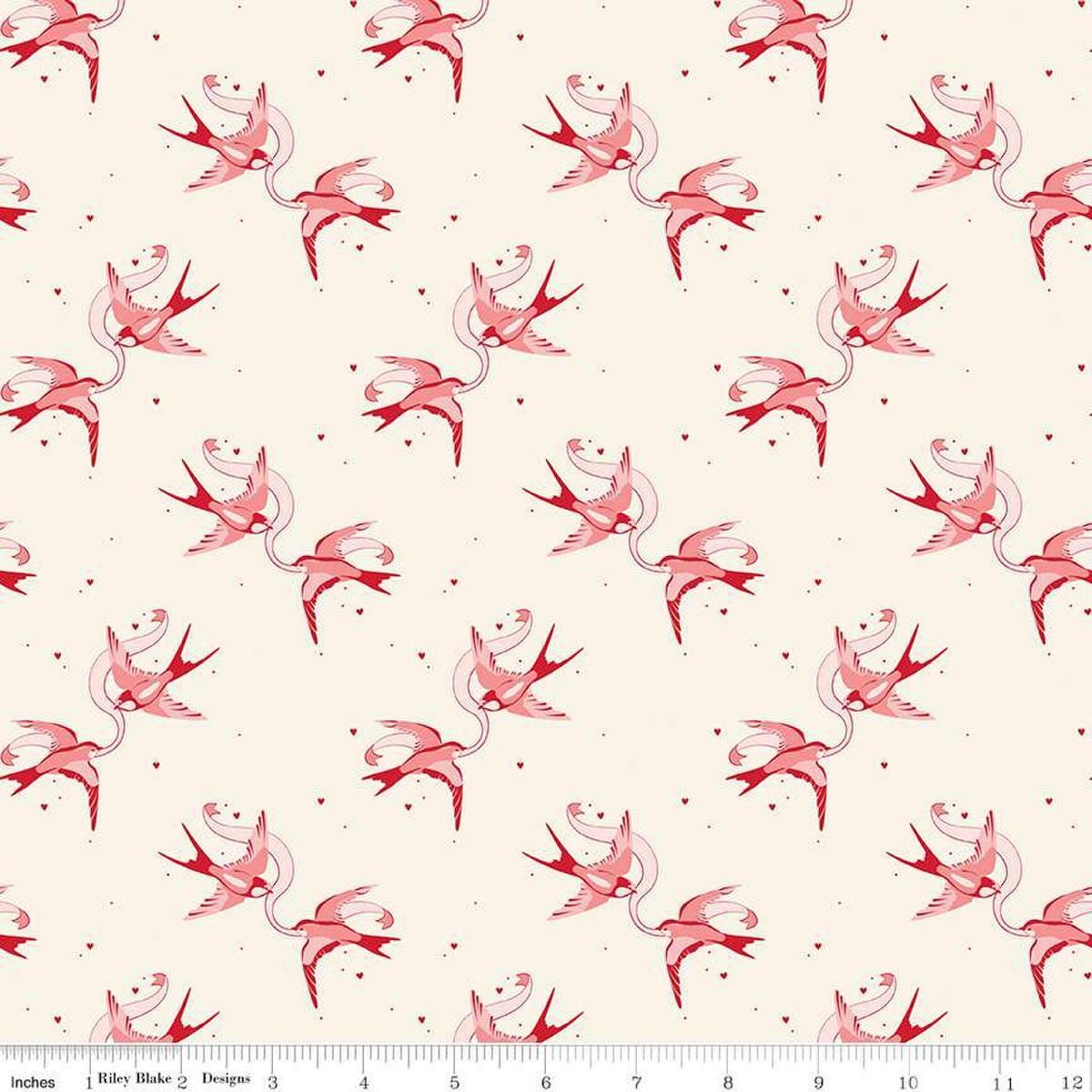Image of Letters to Cupid Love Birds Cream quilting cotton fabric by My Mind's Eye for Riley Blake Designs. Features birds on a cream background. Cute Little Fabric Shop