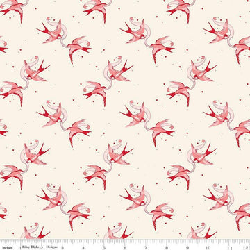 Image of Letters to Cupid Love Birds Cream quilting cotton fabric by My Mind's Eye for Riley Blake Designs. Features birds on a cream background. Cute Little Fabric Shop