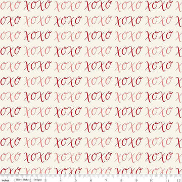 Image of Letters to Cupid XOXO Cream quilting cotton fabric by My Mind's Eye for Riley Blake Designs. Features writing on a cream background. Cute Little Fabric Shop
