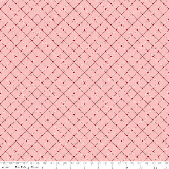 Image of Letters to Cupid Crisscross Pink quilting cotton fabric by My Mind's Eye for Riley Blake Designs. Features lines on a pink background. Cute Little Fabric Shop