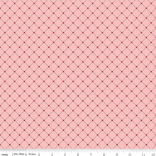 Image of Letters to Cupid Crisscross Pink quilting cotton fabric by My Mind's Eye for Riley Blake Designs. Features lines on a pink background. Cute Little Fabric Shop
