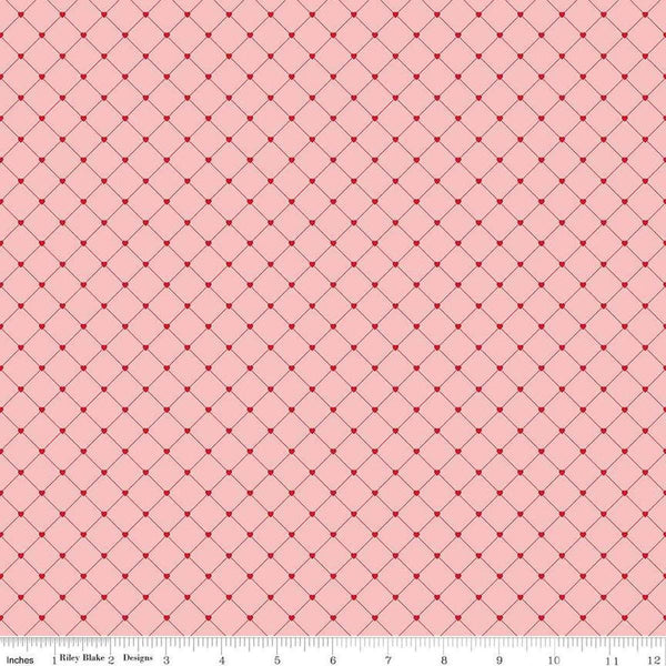 Image of Letters to Cupid Crisscross Pink quilting cotton fabric by My Mind&#39;s Eye for Riley Blake Designs. Features lines on a pink background. Cute Little Fabric Shop