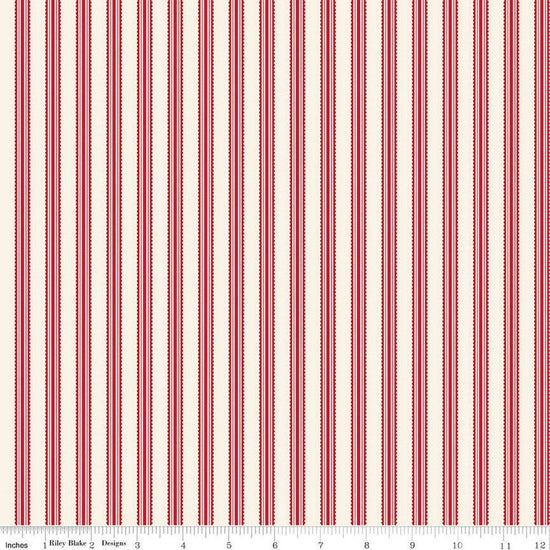 Image of Letters to Cupid Stripes Cream quilting cotton fabric by My Mind's Eye for Riley Blake Designs. Features stripes on a cream background. Cute Little Fabric Shop