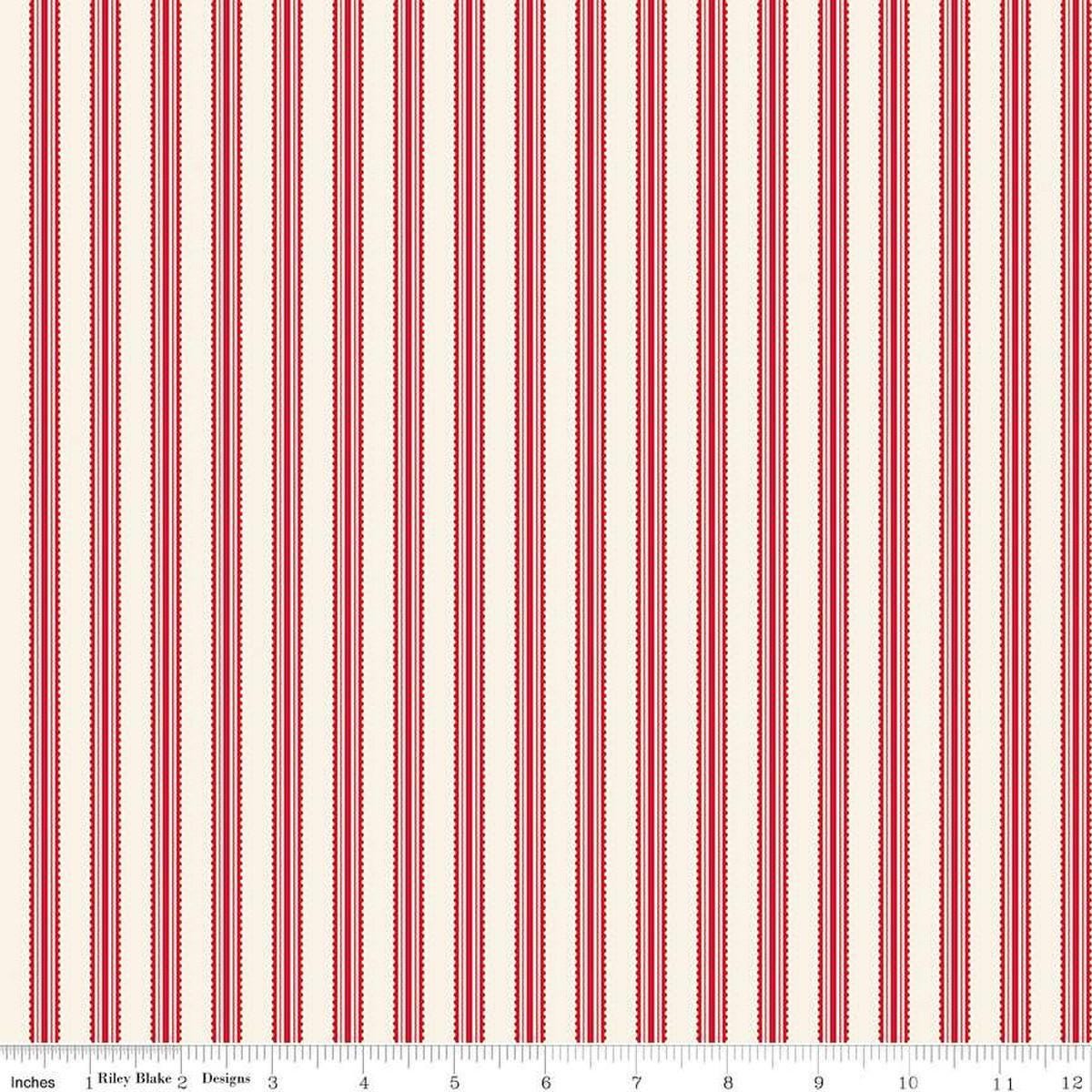 Image of Letters to Cupid Stripes Cream quilting cotton fabric by My Mind's Eye for Riley Blake Designs. Features stripes on a cream background. Cute Little Fabric Shop