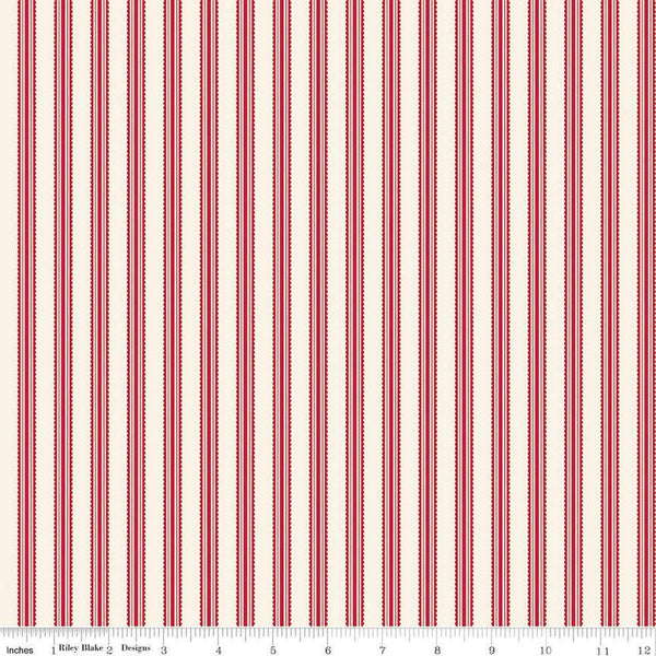 Image of Letters to Cupid Stripes Cream quilting cotton fabric by My Mind&#39;s Eye for Riley Blake Designs. Features stripes on a cream background. Cute Little Fabric Shop