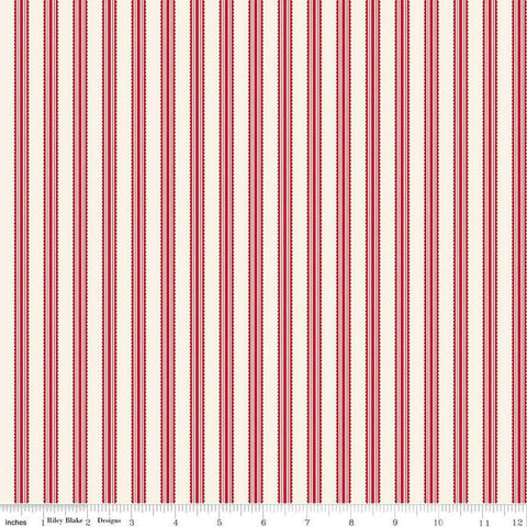 Image of Letters to Cupid Stripes Cream quilting cotton fabric by My Mind&#39;s Eye for Riley Blake Designs. Features stripes on a cream background. Cute Little Fabric Shop