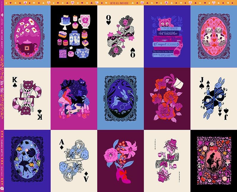 Hello Alice Panel RS2120 Multi - Moda Fabrics - Ruby Star Society - Cards Playing Wonderland - Quilting Cotton Fabric