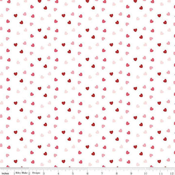 Image of Sew In Love Hearts White quilting cotton fabric by Dan Mogstad for Riley Blake Designs. Features hearts on a white background. Cute Little Fabric Shop