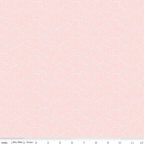 Image of Sew In Love Tonal Blush quilting cotton fabric by Dan Mogstad for Riley Blake Designs. Features swirls on a pink background. Cute Little Fabric Shop